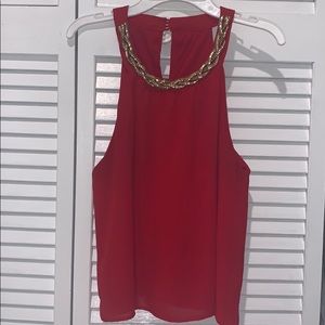 Red Blouse with Gold Necklace